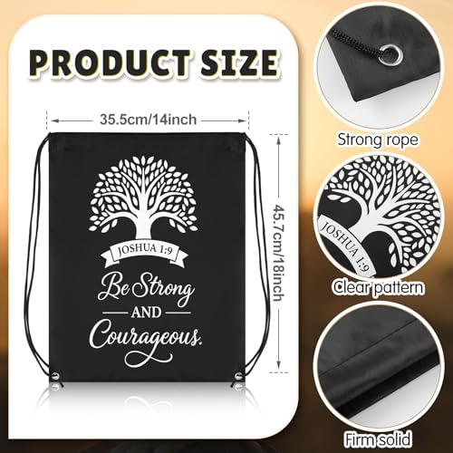 Bulyoou 24 Pcs Black Christian Drawstring Backpack Religious Gift Drawstring Bags Large Bible Verse Baptism Reusable String Bag for Church Bible Study Group - style: Black Religion