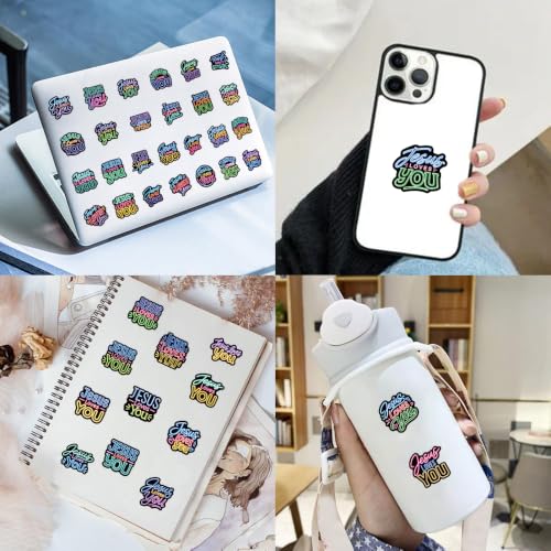 130Pcs Neon Jesus Loves You Stickers, Waterproof Faith Christian Vinyl Decals with Cross Rainbow Heart, Inspirational Aesthetic Bible Stickers for Water Bottles, Laptops, Journals, Teens & Adults