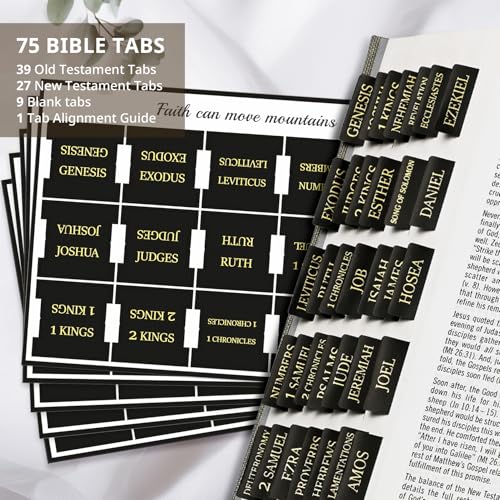 Taja Bible Tabs, 75 Large Print Index Tabs for Women & Men - color: B-black