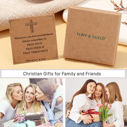 TONY & SANDY Christian Gifts for Women, Religious Cross Bracelet Faith Jewelry, Confirmation Baptism Christmas Birthday Gifts for Women, Unique Gifts for Teens Girls Kids Adults - style: Pray on it