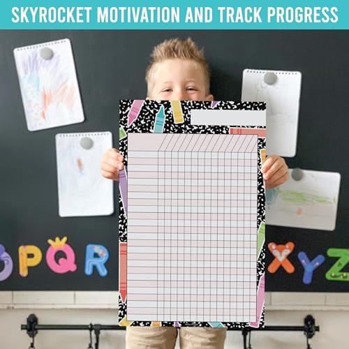 Attendance Chart for Classroom -8pc Laminated Chore & Reward Chart for Kids - color: Composition Notebook