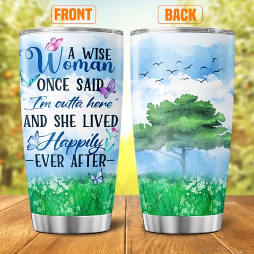 Retirement Gift for Women with Inspirational Quote, A Wise Woman Once Said I'm Outta Here 20oz Stainless Steel Tumbler, Floral Nature Theme Travel Mug for Farewell, Birthday - color: Retirement Life H2