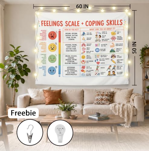 Elpwk Feelings Chart for Kids Mental Health Tapestry Wall Decor 50x60 Inch - color: Emotional Chart