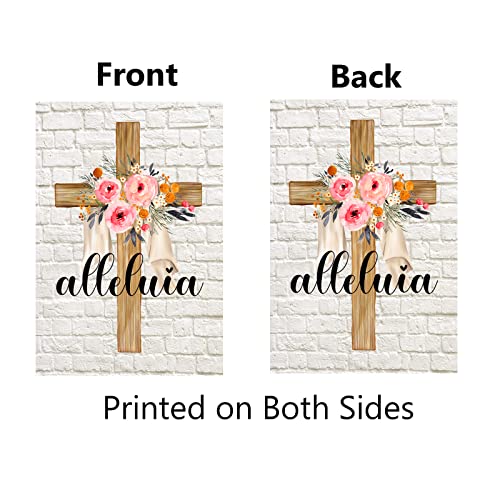 Easter Cross Garden Flag Alleluia He is Risen Religious Flags 12x18 Vertical Double Sided Spring Floral Cross Yard Flag Christian Holiday Yard Outdoor Decoration