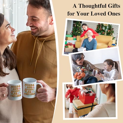 Where God Guides He Provides 11oz Double-Sided Ceramic Mug, Funny Christian Mugs for Women Men, Christmas Birthday Thanksgiving Bible Verse Coffee Cup, Religion Christian Gifts for Family Friend - color: White50