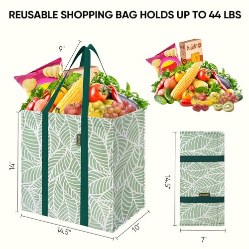 BALEINE 2 PK Grocery Bags Reusable Shopping Bags with Reinforced Bottom, Heavy Duty Foldable Tote Bags (Antique Folidage) - color: Antique Folidage, size: 2 PK
