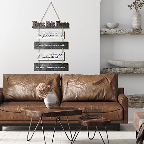Xuhal Bless This Home Wall Decor Blessed Hanging Sign, Gray White - color: Gray White