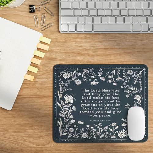 Christian Bible Verse Mouse Pad,Jesus Religious Mouse Pads,Cyan Blue Flowers Desk Mat,Christian Desk Decor for Home Office Dorm,Religious Office Supplies Desk Accessories,10.2x8.2Inch - color: Bible