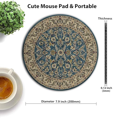 Oriental Persian Floral Round Mouse Pad, Blue and Beige Circular Desk Mat - color: Persian Design Blue Beige