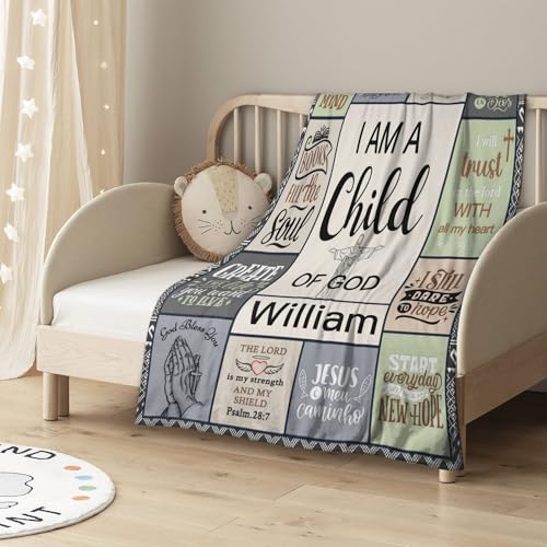 Personalized Baby Blanket with Name Christian Gift - Plush Baptism Blanket with Scripture Quote Swaddle Bible Verse for Newborn Boys Birthday Christmas Christening Godchild - color: Design02
