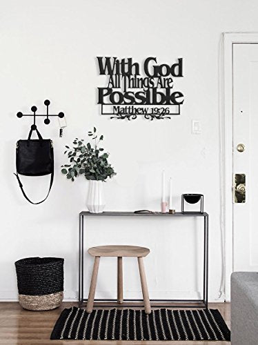 Inspirational Word Art, With God All Things Are Possible Hand-Made Wooden Wall Sign - 12"X18" Inch Religious Scripture Black Christian Bible Verses Decoration for Living Room, Kitchen, Office, Bedroom - color: With God All Things