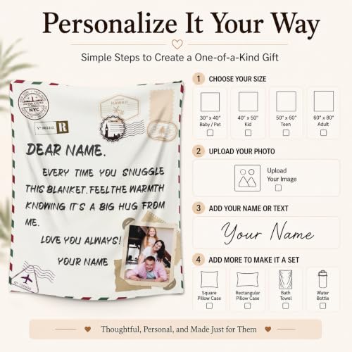 Gift for Mom Custom Image Blanket, Personalized Blankets Flannel Throws - color: Beige