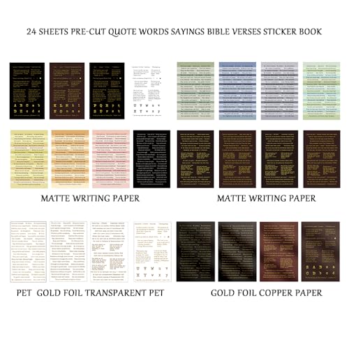 Quote and Sayings with Bible Verses Stickers for Journaling, 846Pcs Word Stickers, 24 Sheets Gold Foil Small Talk Sticker Book for Junk Journal Supplies, Scrapbooking, Bujo, Card Making - color: Quote and Bible Verse Sticker Book
