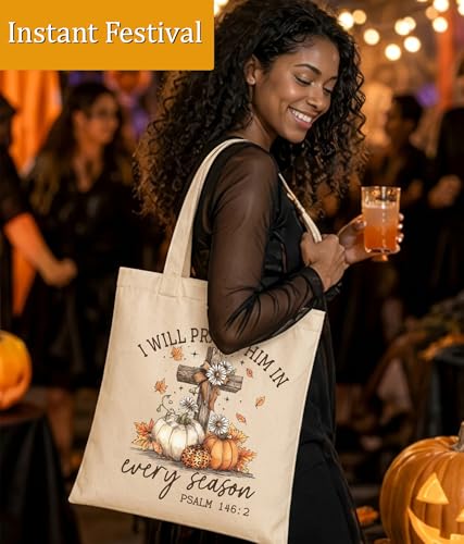 Aesthetic Christian Gifts Tote Bag for Church, Religious Tote Bag for Bible Study, Medium Size with Inner Pocket - color: Fall