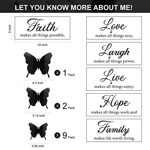 Boao 6 Pcs Faith Hope Love Laugh Family Live Wall Motivational Decal Sticker with 12 Pieces 3D Butterfly Decal Inspirational Quotes Sticker Set for Home Office Decor(Black) - color: Black