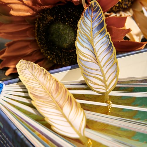 icceemee 4pcs Metal Feather Bookmarks with Bookmarks for Women, Writers, Readers Durable Book Markers Book Accessories Unique Gifts for Men, Women - style: Feather