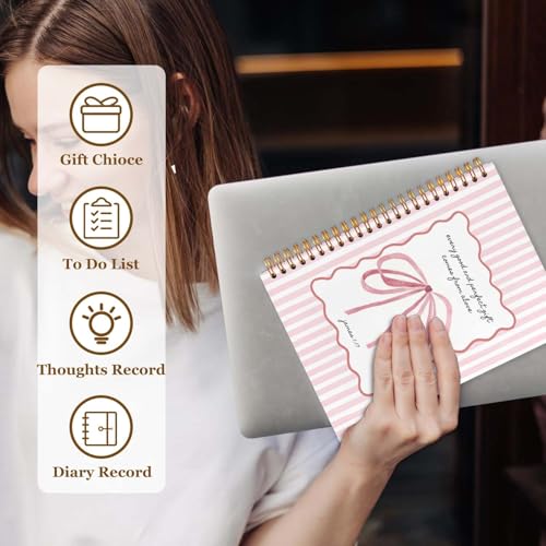 SAFDSGFDB Coquette Preppy Pink Bow Christian Notebook Journal 5.5x8.3, Religious Bible Verse Spiral Hardcover Journal Notebook for Women Prayer Church Note Taking - color: Stripe bow