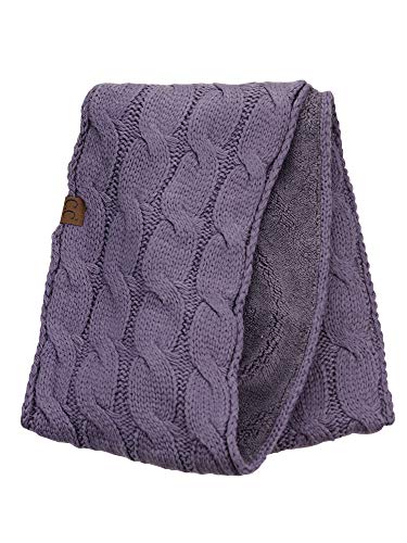 C.C Women's Winter Cable Knit Sherpa Lined Warm Infinity Pullover Scarf - color: Violet
