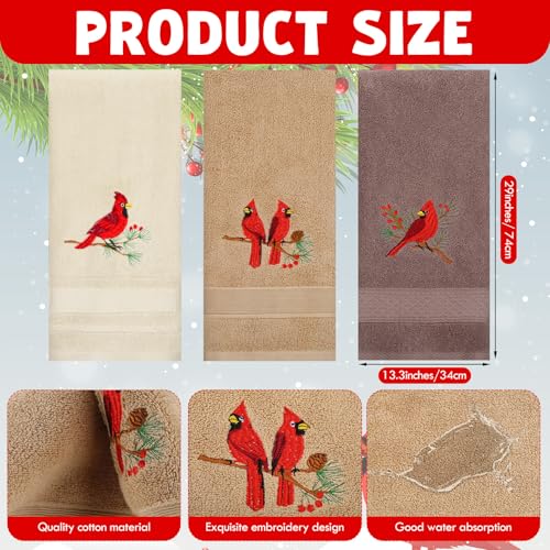 3 Pcs Cardinal Hand Towels for Bathroom Absorbent, Brown, Cardinal Birds - color: Cardinal Birds, size: 13.3 x 29.5 inches