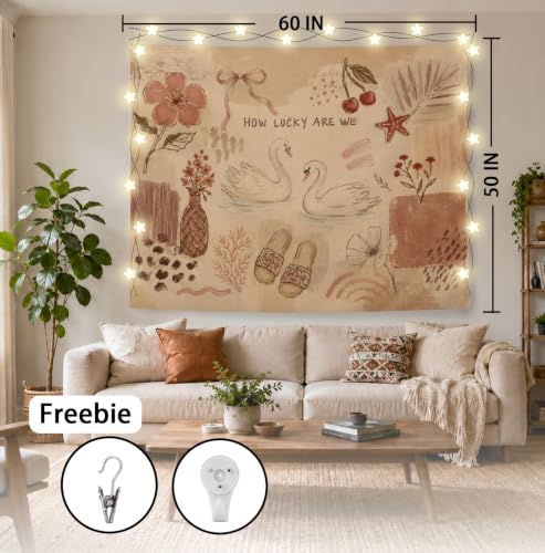 Elpwk How Lucky Are We Vintage Boho Floral Tapestry Wall Decor 50x60 Inch - color: Retro Boho Flowers