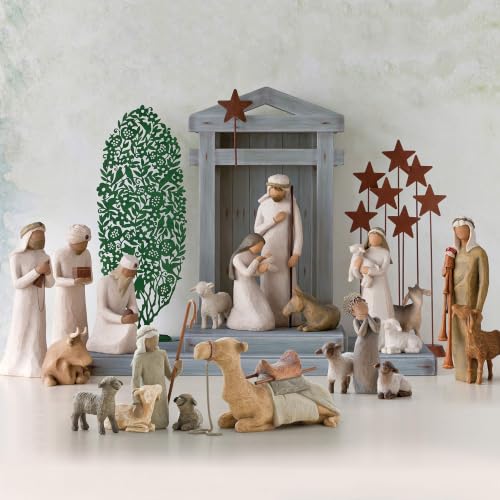 Willow Tree Shepherd and Stable Animals, Sculpted Hand-Painted Nativity Figures, 4-Piece Set