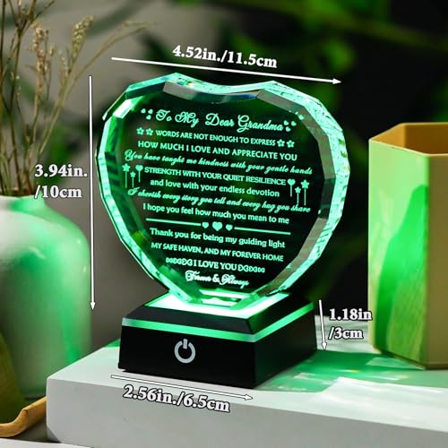 Arikyrist Gifts for Grandma with Colorful Light Base Great Grandma Birthday Gifts from Granddaughter Crystal Keepsake Best Gift Idea for Grandmother on Mother's Day Christmas Valentines - color: Grandma Gifts + Light Base