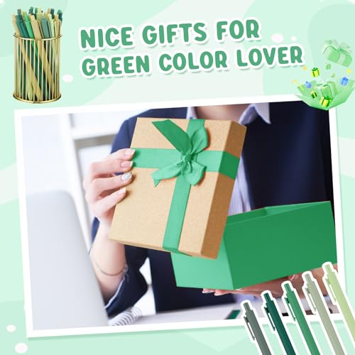 100 Pcs Ballpoint Gel Pens Bulk Retractable, Green Series - style: Green Series