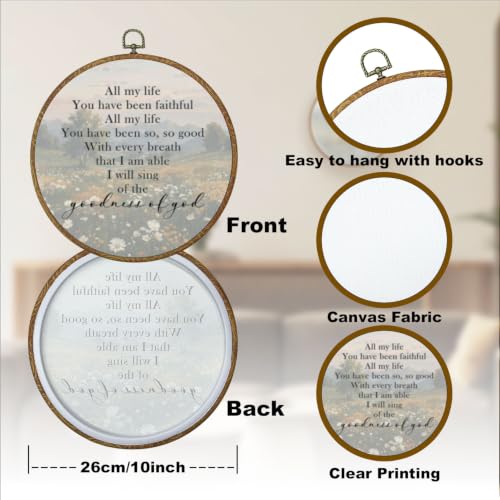 LERJZEFUH Rustic Christian Round Wall Art Framed 10x10 Inch - color: Floral Lyrics