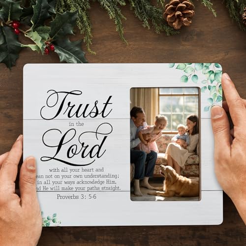 Religious Picture Frame Gifts for Christian, Bible Verse Trust In The Lord With All Your Heart Frames Fits 4x6 Photo - color: Orange