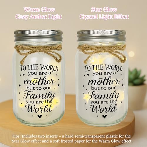 Mason Jar Night Light Gift for Mom Mother, Stepmother, Grandma - Engraved "You Are The World" Gift for Birthday & Mother's Day, Christmas Home Decor - style: To My Mom