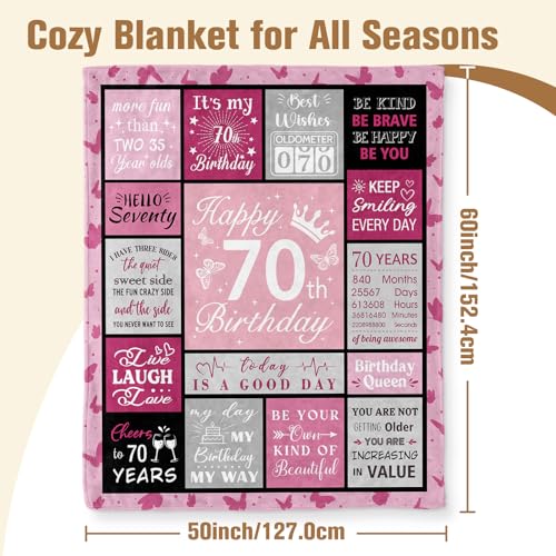 Aimego 70th Birthday Gifts for Women 70 Year Old Gifts Blanket 70 Yr Birthday Throw Blankets Happy 70th Decorations for Grandma Bday Party Checked Gift Ideas Blankets for Womam(50X60 Inch) - color: 70th Birthday, size: 50x60 Inch