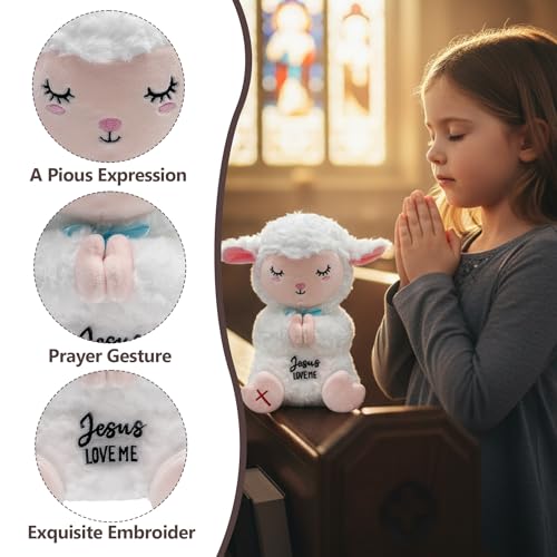Jesus Plush Lamb Stuffed Animal - Sheep Plush Jesus Loves Me You Baptism Gifts for Boys Girl Soft Christian Baby Toys Prayer Doll for Sunday School Gifts 10 Inch - style: Jesus Lamb Plush