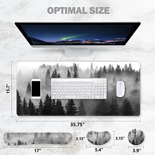ToLuLu Extended Gaming Mouse Pad, Ergonomic Keyboard Mouse Wrist Rest Set - color: Tree Forests