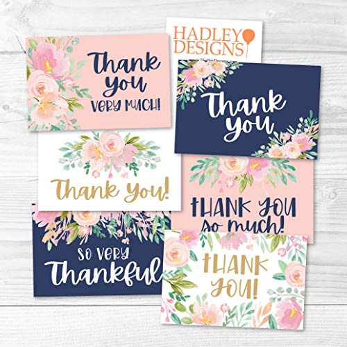 24 Bulk Thank You Cards with Envelopes Blank Cute Thank You Notes - color: Floral Navy 2 24 pcs
