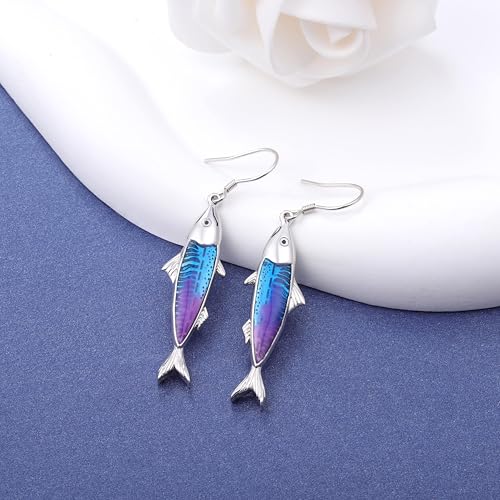 Sardine Fish Earrings for Sea Lovers - Sterling Silver Sardine Fish Dangle Earrings Marine Theme Fishing Party Ocean Jewelry Gift for Beach Vacation
