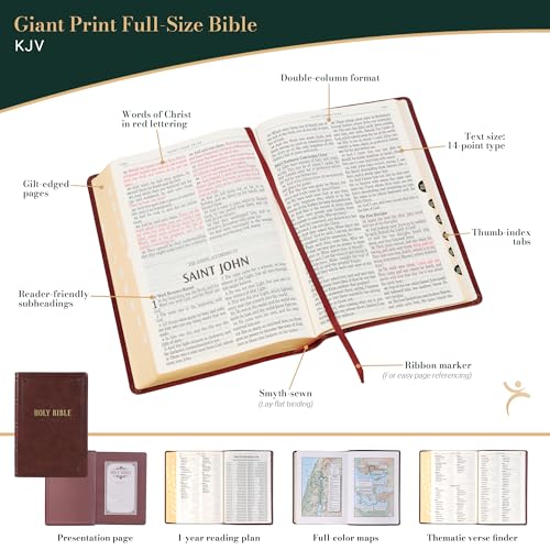 KJV Holy Bible, Giant Print Full-size Faux Leather Red Letter Edition - Thumb Index & Ribbon Marker, King James Version, Burgundy (KJV Full Size GP Editions)