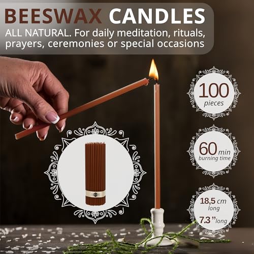 Danilovo Thin Taper Beeswax Candles, Brown, 100pcs, 7.3"x0.24" - color: Brown