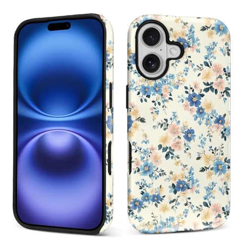 Case for iPhone 17,Drop Protection Hybrid 2-Layer Hard Phone Cover-Blue Floral Fragments - color: Blue Floral Fragments, size: iPhone 17