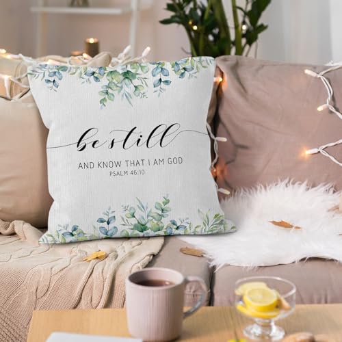 Christian Throw Pillow Covers 18x18, Bible Verse Decorative Pillow Covers for Home Bedroom Sofa Living Room, Be Still and Know that I Am God Religious Accent Pillows Cover Pillowcases - color: Be Still