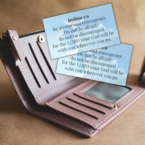 Joshua 1:9 Bible Verse Wallet Cards 30pk 3.5x2” Bulk Clouds Be Strong and Courageous Pocket Encouragement Church Members Teens Hand Out