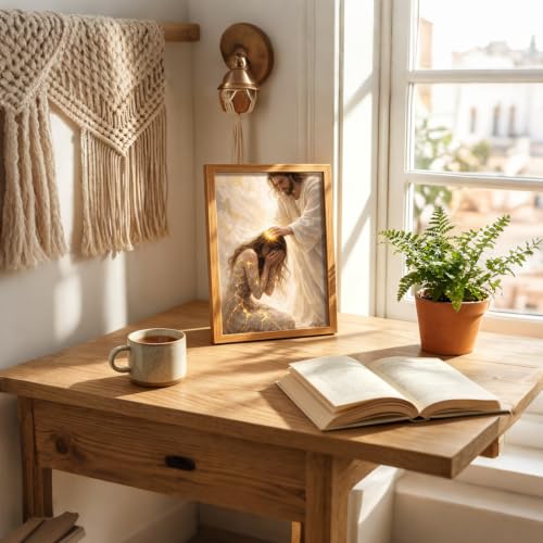 DWJNG Wood Framed Jesus Healing Girl Christ-Themed Wall Art, 8 x 10 Inches - color: Jesus Wall Art, size: 10"L x 8"W