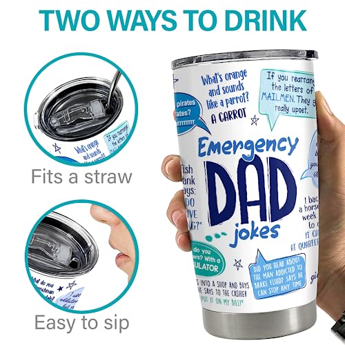 SANDJEST Tumbler For Dad 20oz Dad Jokes Stainless Steel Insulated Tumblers Coffee Travel Mug Funny Cup Gift for Dads Father Papa Birthday Christmas - color: Dad