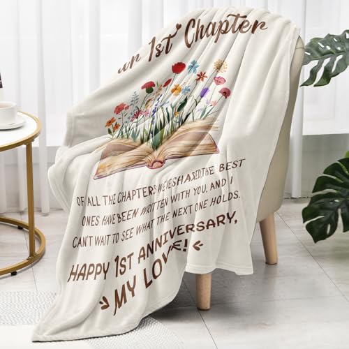 1st Anniversary Blanket Gifts for Couple Her Him, Ideas One Year Wedding Gifts for Husband Wife Boyfriend Girlfriend Women Men, Flannel Throw 60"x50", Happy 1st Anniversary - size: 1st Anniversary