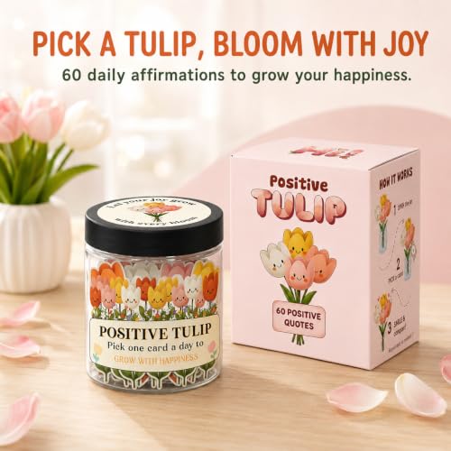 Positive Tulip Jar with 60 Affirmation Cards, Inspirational Gifts and Teacher Desk Decor, Tulips Flowers Themed Gift for Women, Stress Relief and Daily Positivity, Staff Appreciation Gifts - color: Positive Tulip