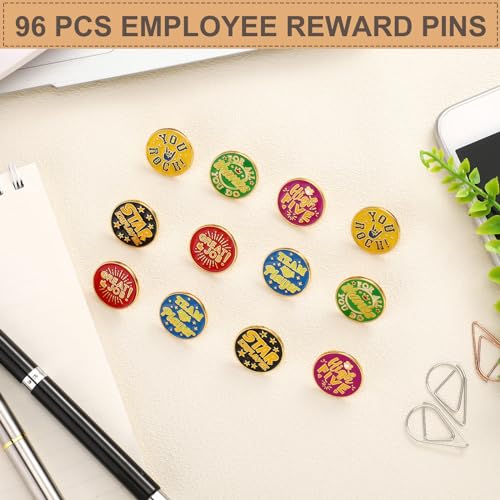 Lyrow 96 Pcs Recognition Pins Bulk Employee Appreciation Lapel Pins 3/4 Inch Recognition Enamel Cheer Gifts for Staff Team Employees Coworkers Caregiver Good Job Gift