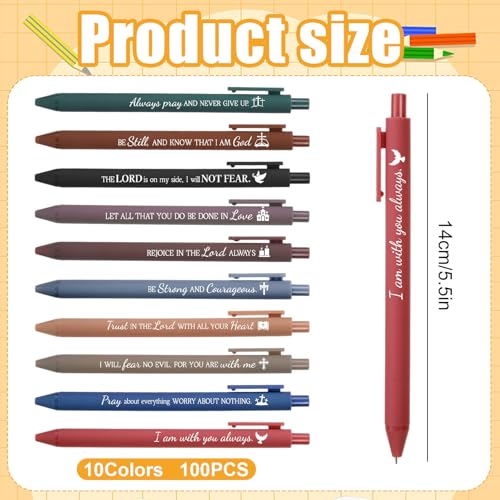 100 Pcs Bible Verse Pens Bulk, Christian Gifts Bulk Inspirational Quotes Retractable Ballpoint Pens Black Ink Religious Gifts for Women Men Office School Church Guests Bible Study Groups Dark Color