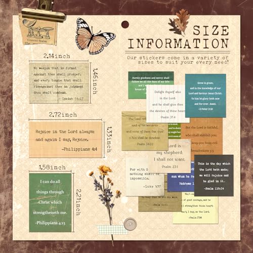 300 PCS Vintage Bible Verse Stickers, Typewriter Style Christian Stickers, Inspirational Font Quotes Bible Study Supplies for Scrapbook Supplies, Water Bottle Laptop