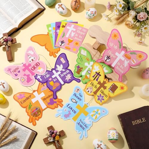 Frienda 48 Set Spring Butterfly Crafts Kit for Kids Christian Religious Butterfly Paper Craft with Stickers Sunday School DIY Kits Make Your Own Decor for Church Party VBS Classroom Activity - style: Butterfly