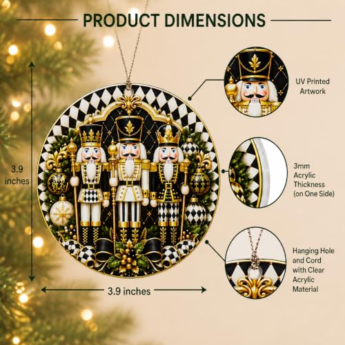 Nutcracker Christmas Ornaments for Christmas Tree, Elegant Black & Gold Vintage Nutcracker Ornament, Acrylic Christmas Tree Decor with Classic Holiday Design, Christmas 2026 - color: Nutcracker Ornaments