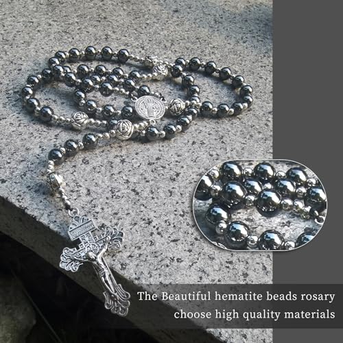8mm Hematite rosary beads catholic for men and women